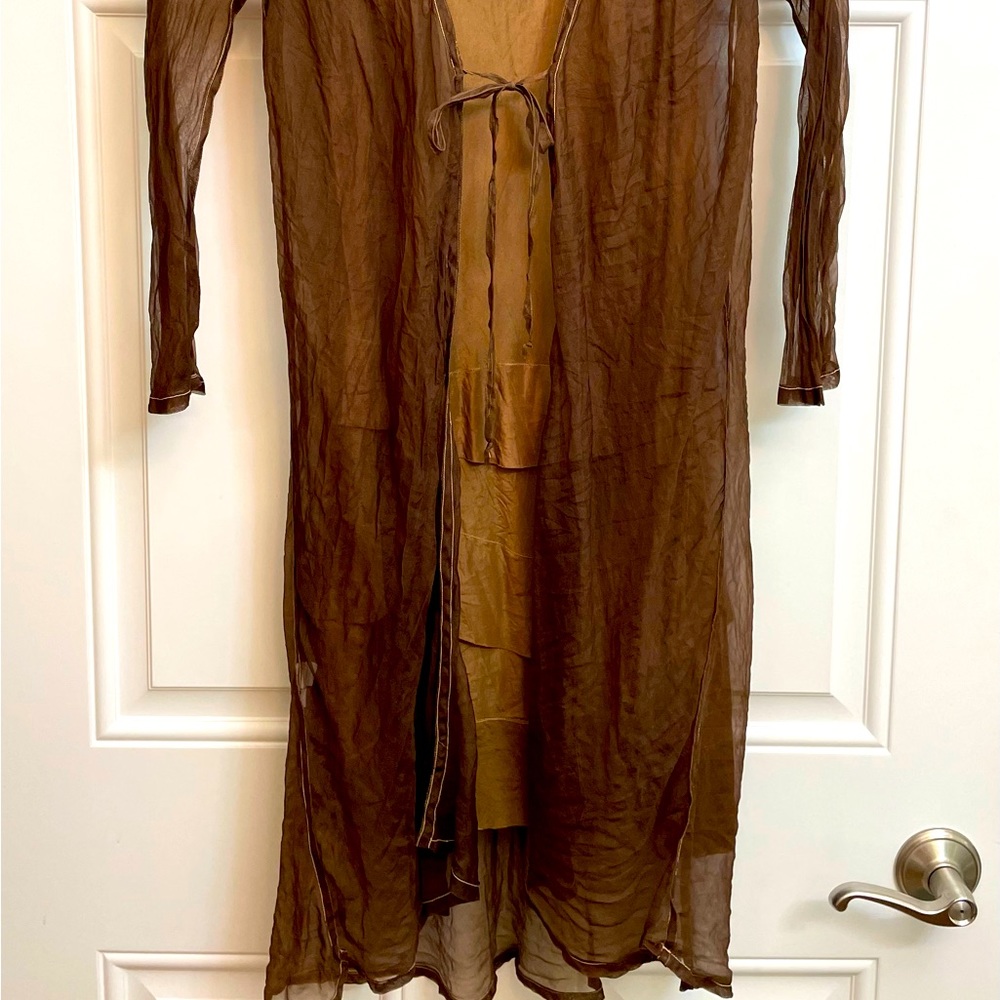 COPY - Brown silk duster, transparent , medium, hand made by designer “Homefroc… - Picture 4 of 8